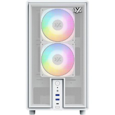 Xyz pc gear atom midi tower behuizing (wit | 2x usb-a | 1x usb-c | tempered glass)