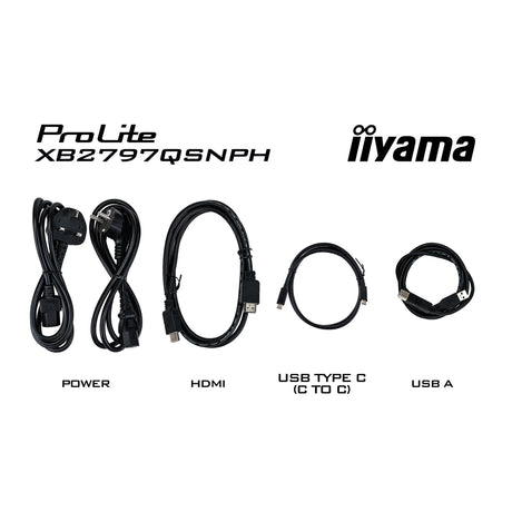 Iiyama prolite xb2797qsnph-b1 27 monitor (zwart, 1x displayport, 1x hdmi, 3x usb-c, 2x usb-a, 1x rj-45, webcam)