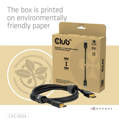 Club 3d gecertificeerde displayport 2.1 kabel (zwart, 2 meter, 10k)