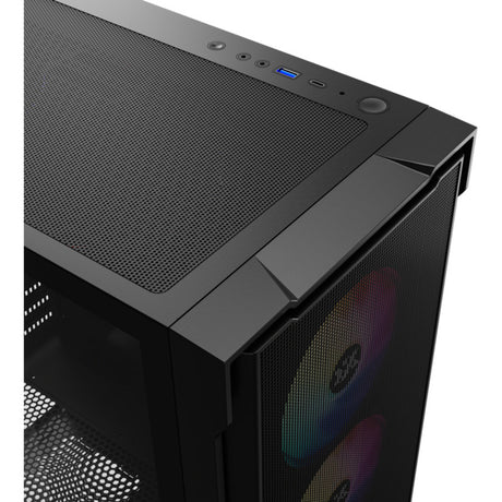 Xyz pc gear airone 300-x mesh midi tower behuizing (zwart | 1x usb-a | 1x usb-c | tempered glass)