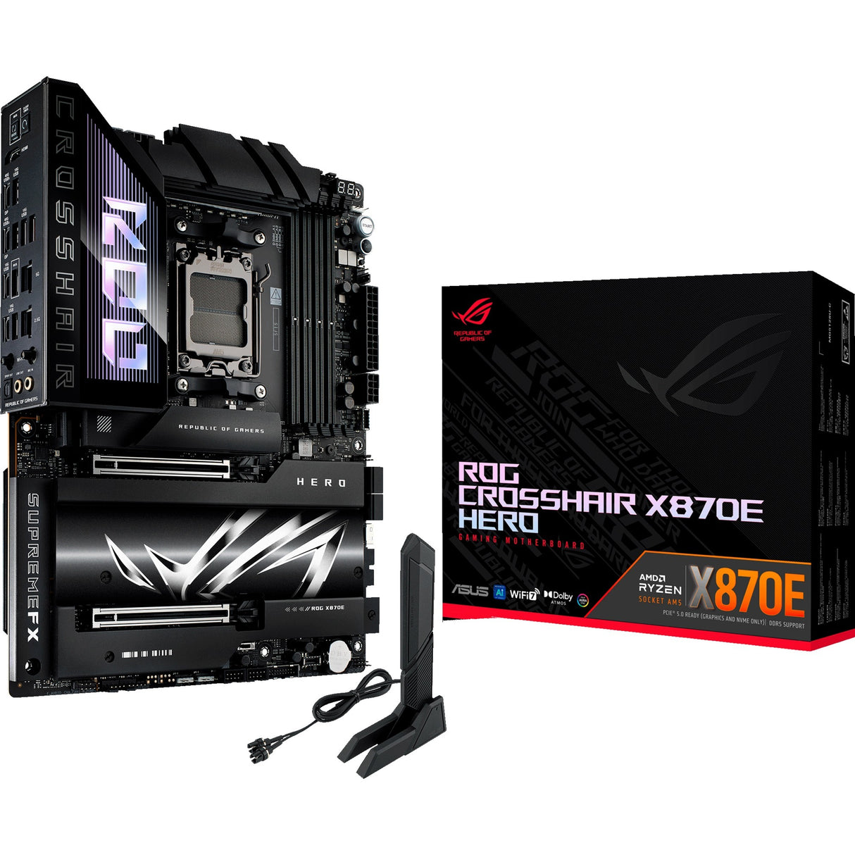 Asus rog crosshair x870e hero socket am5 moederbord (raid, 5gb-lan, 2,5gb-lan, wi-fi 7, bt, sound, atx)