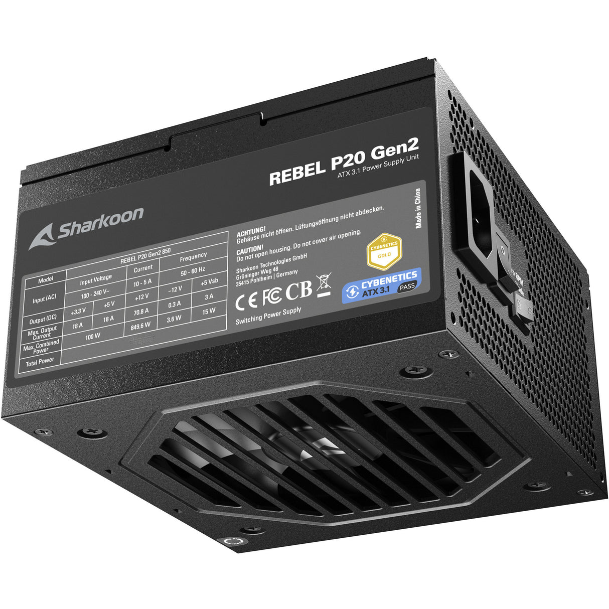 Sharkoon rebel p20 gen2 modulaire 750 watt voeding (zwart, 1x 12v-2x6, 3x pcie)