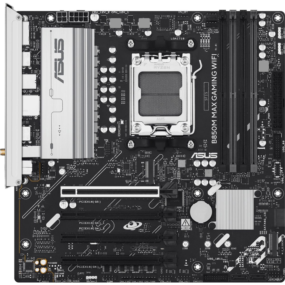 Asus b850m max gaming wifi socket am5 moederbord (gbe-lan, wi-fi 6, bt, sound, µatx)