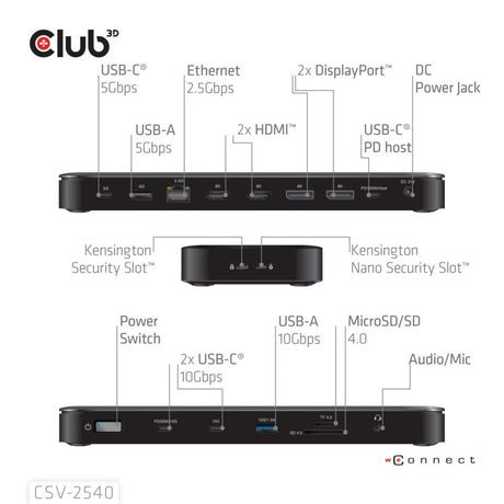 Club 3d 14-1 usb-c quad display dockingstation (zwart)