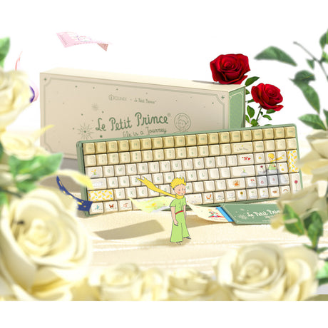 Iqunix f97 floral date rgb mechanisch gaming toetsenbord (groen, us lay-out (qwerty), iqunix little prince, 96%, rgb leds, hot-swappable, pbt, 2.4ghz | bluetooth 5.1 | usb-c)