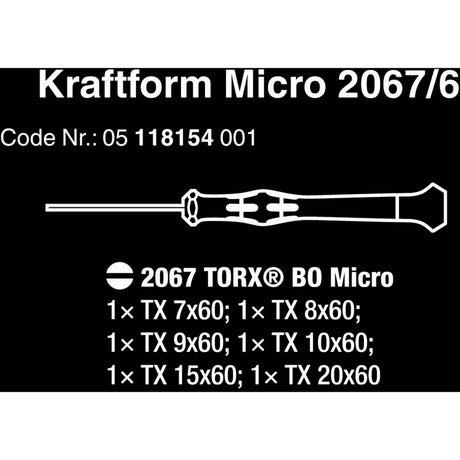 Wera 2067 6 elektronica torx bo schroevendraaierset + rek (zwart groen, 6-delig)