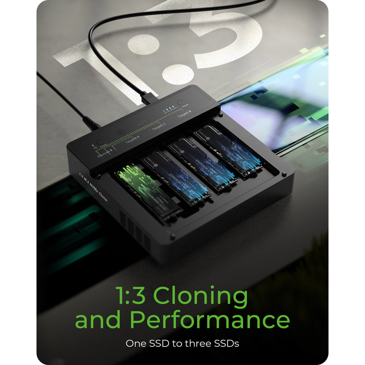 Icy box ib-4013mcl-c4 4-bays usb4 duplicator (1:3 klonen) dockingstation (zwart)