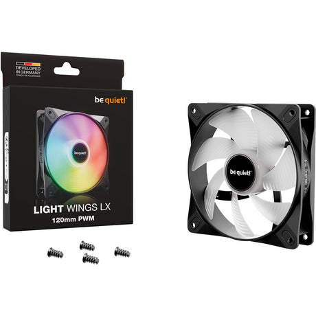 Be quiet! light wings lx pwm rgb case fan (zwart, 120 x 120 x 25 mm)