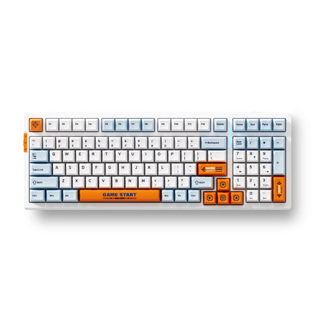 Mchose g98 pro orange blue snow tiger wireless tri-mode custom mechanical rgb gaming toetsenbord (blauw, us lay-out (qwerty), ttc snow tiger, rgb, hot swap, double-shot pbt, draadloos | bluetooth | usb-c)