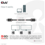 Club 3d displayport 2.1 vesa dp80 gecertificeerde kabel male-male (zwart, 1,2 meter, 4k 240hz, 8k 60hz, 80gbps)