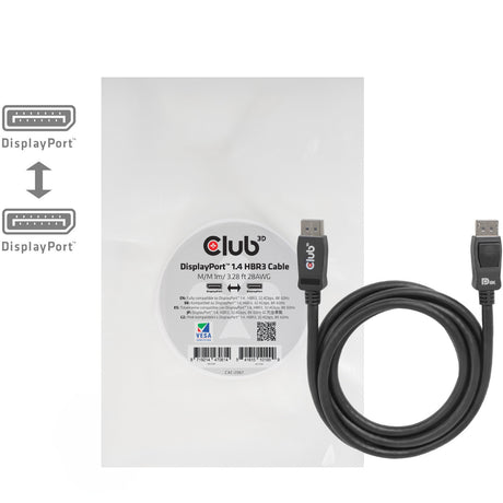 Club 3d displayport 1.4 hbr3 kabel (zwart, 1 meter, 8k)
