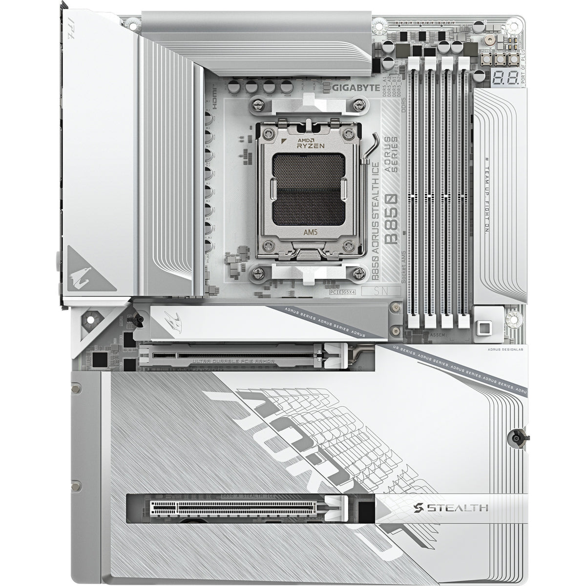 Gigabyte b850 aorus stealth ice socket am5 moederbord (wit, raid, 5gb-lan, wi-fi 7, bt, sound, atx)