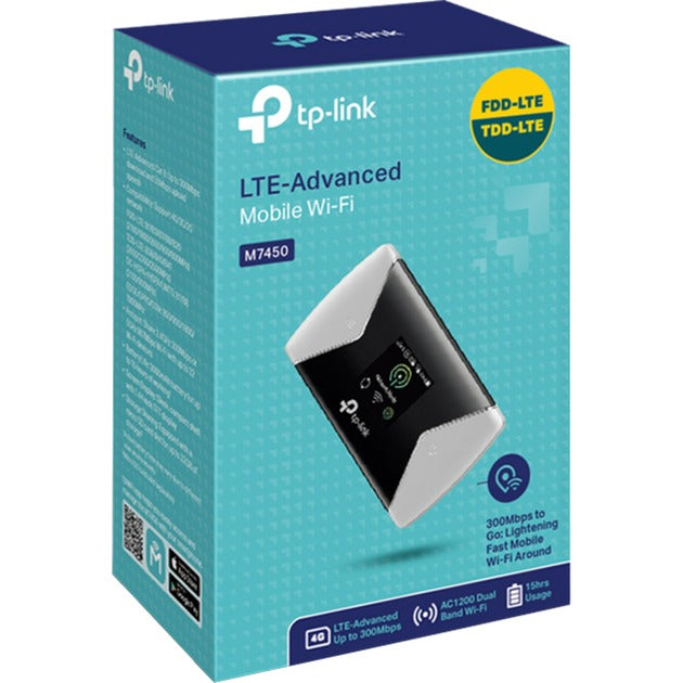 Tp-link 300mbps lte-advanced mobiele wifi m7450 wlan lte router (zwart zilver, micro-sim | mifi | met accu)