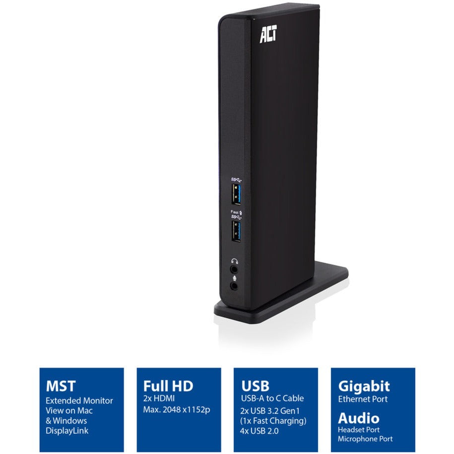 Act connectivity usb-c of usb-a dual monitor docking station (zwart)