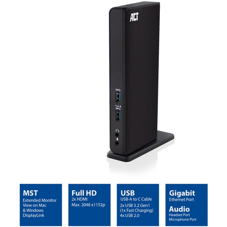 Act connectivity usb-c of usb-a dual monitor docking station (zwart)