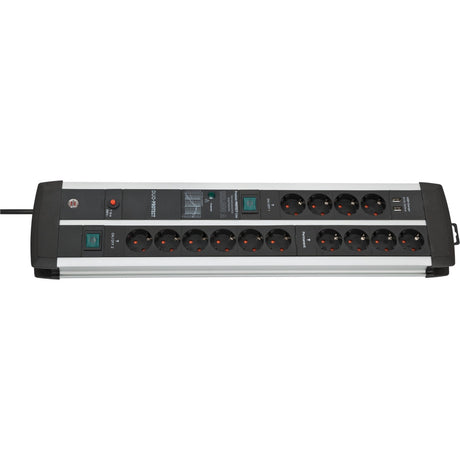 Brennenstuhl premium-protect-line 14-voudige stekkerdoos met overspanningsbeveiliging en usb-poorten (usb a-poorten 5v 3,10a, 15,5w, 2 schakelaars, 3m kabel, made in germany)