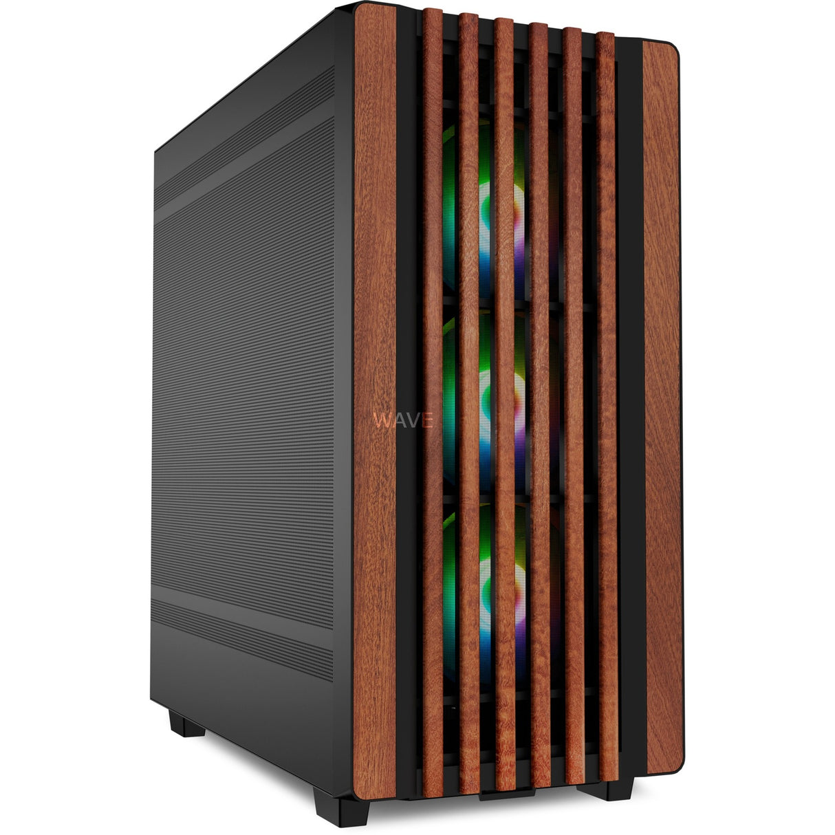 Sharkoon rebel c70m rgb midi tower behuizing (zwart houtkleur | 2x usb-a | 1x usb-c | rgb)