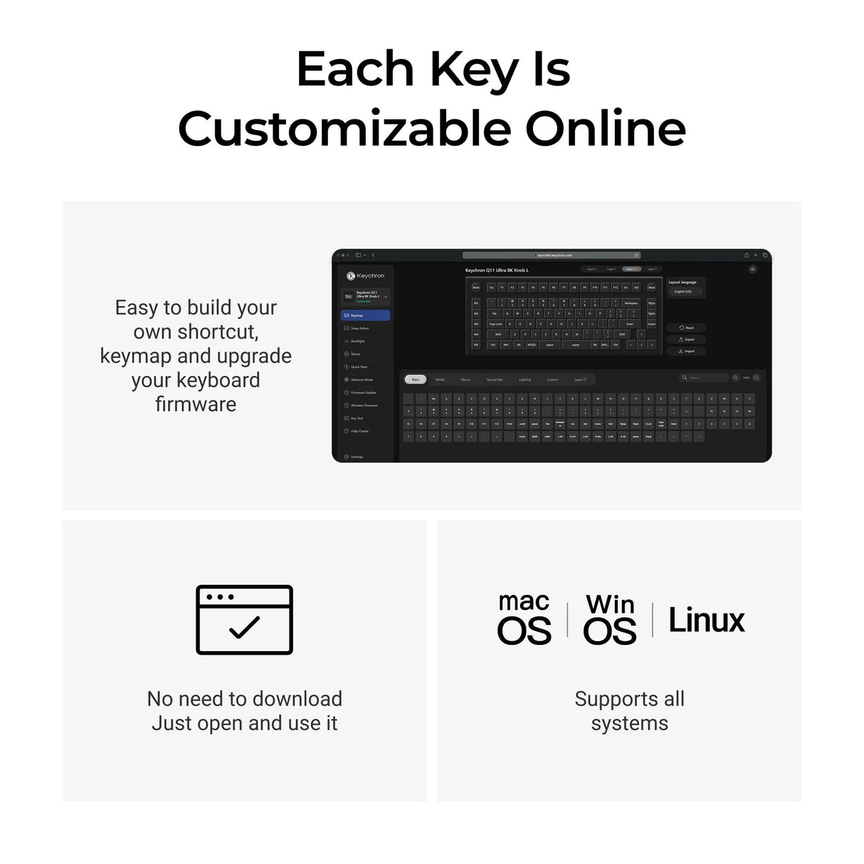 Keychron q11 ultra 8k wireless custom mechanical keyboard (zwart, us lay-out (qwerty), silk pom banana, 100%, rgb leds, ksa double-shot pbt, hot swap, 2.4ghz | bluetooth 5.2 | usb-c)