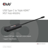Club 3d usb-c naar triple hdmi mst hub 4k60hz adapter (zwart)