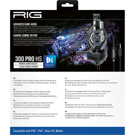 Nacon rig 300 pro hs over-ear gaming headset (zwart, playstation 4, playstation 5, xbox, nintendo switch, pc)