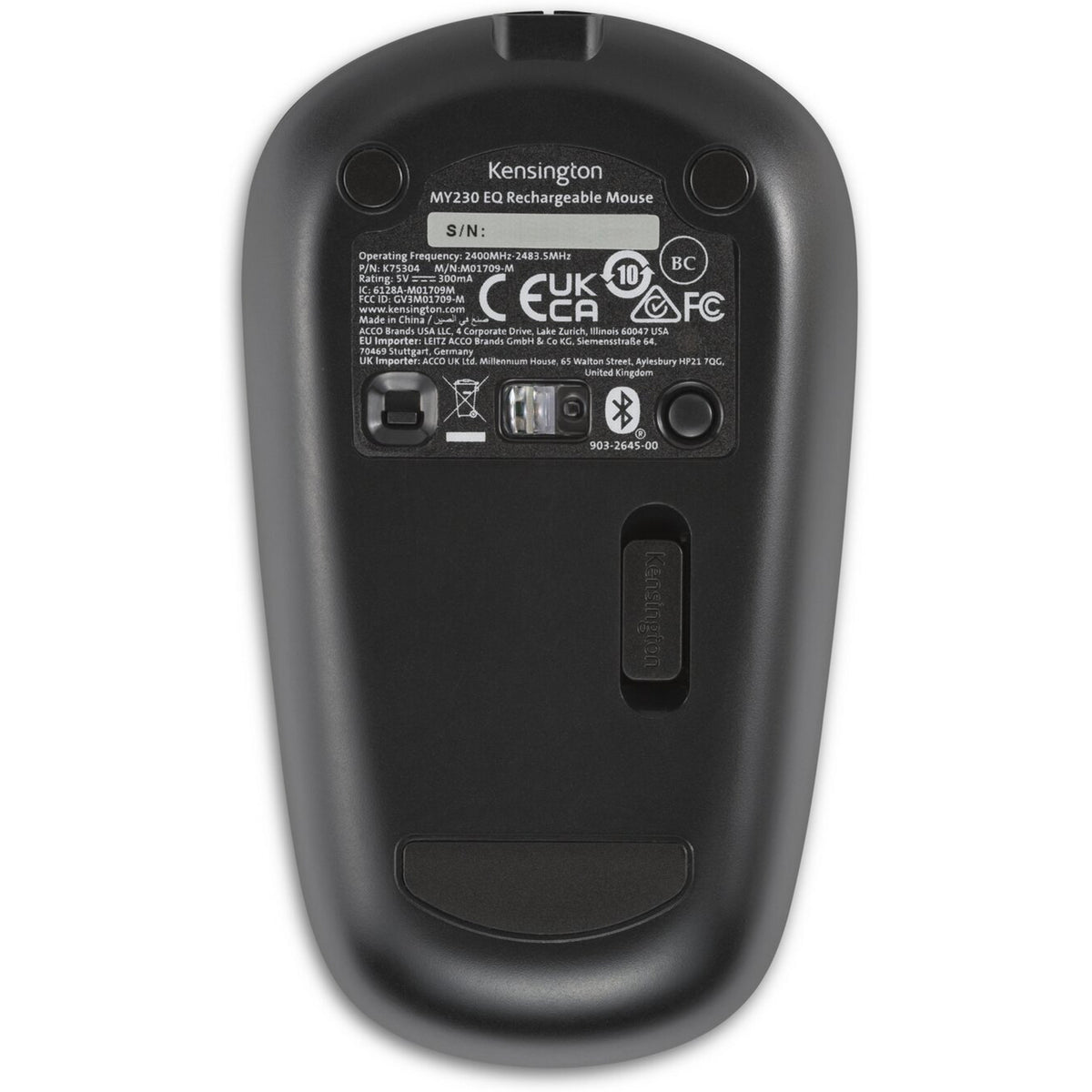 Kensington my230 eq rechargeable mouse - wireless – midsize (zwart, bluetooth, 2.4 ghz)