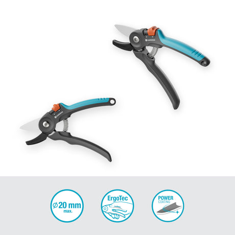 Gardena snoeischaar premiumcut voor droog hout (grijs turquoise, aambeeldsnede, 20 mm snoeidiameter)