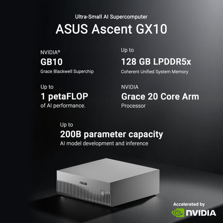 Asus ascent gx10 arm v9.2-a 128 1 mini-pc (donkergrijs | nvidia gb10 grace blackwell | dgx spark | nvlink-c2c | 128 gb | 1 tb ssd)