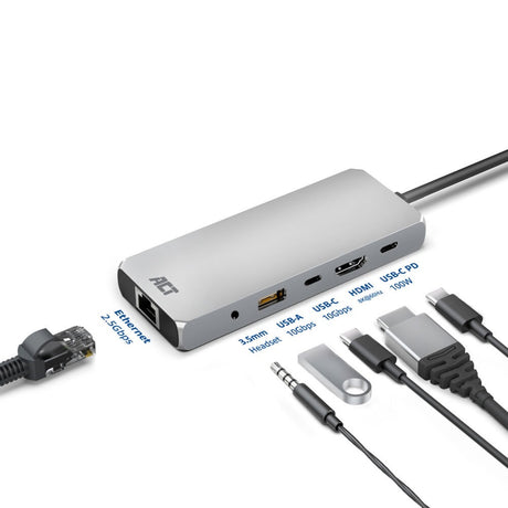 Act connectivity usb-c 4k 8k 60hz dockingstation (grijs)