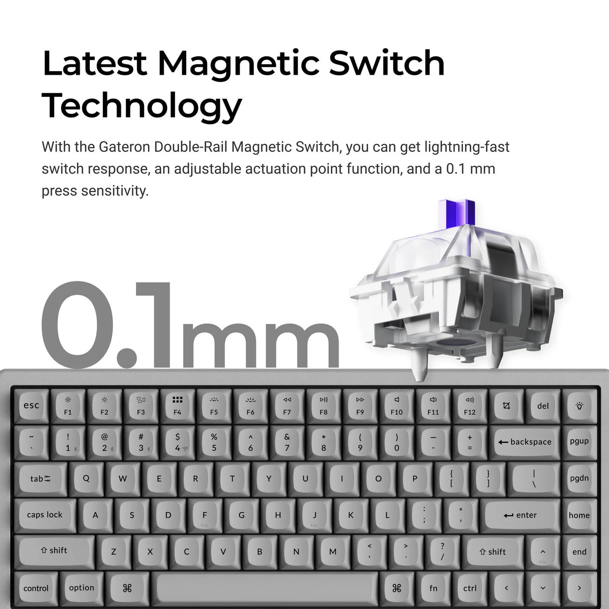 Keychron k2 he-f1c concrete edition rgb mechanisch toetsenbord (zwart, us lay-out (qwerty), gateron double-rail magnetic nebula, 75%, rgb leds, osa double-shot pbt, hot swap, 2.4ghz | bluetooth 5.2 | usb-c)