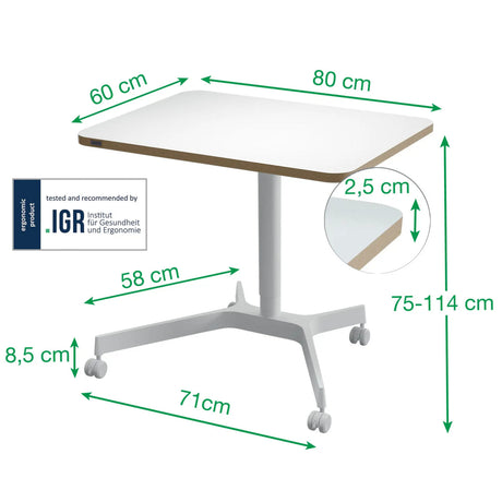 Leitz ergo mobiel zit-sta bureau (80x60 cm) tafel (wit)