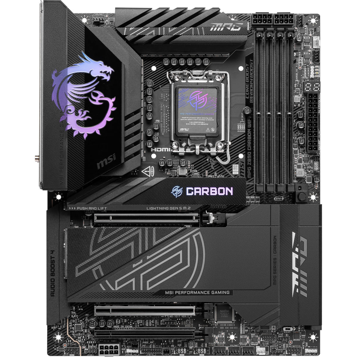 Msi mpg z890 carbon wifi socket 1851 moederbord (zwart, raid, 5gb-lan, 2.5gb-lan, wi-fi 7, bt, sound, atx)