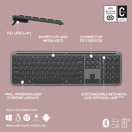 Logitech mk950 signature slim draadloze desktopset (grafiet, us-international lay-out (qwerty), 400 - 4000 dpi)