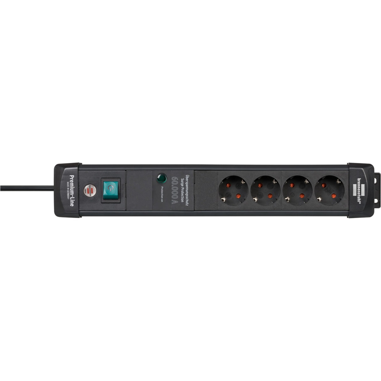 Brennenstuhl premium-line 60.000a stekkerdoos met overspanningsbeveiliging 4-voudig zwart 1,8m h05vv-f 3g1,5
