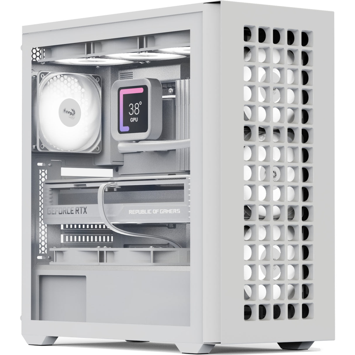 Aerocool b502a midi tower behuizing (wit | 2x usb-a | 1x usb-c | rgb)
