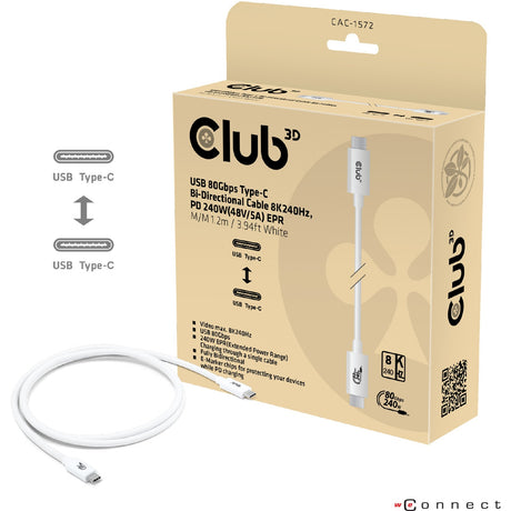 Club 3d gecertificeerde usb-c kabel (wit, 1,2 meter, 240 w)