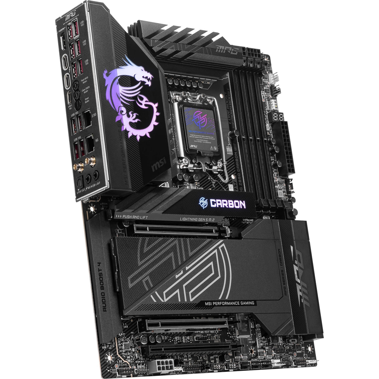 Msi mpg z890 carbon wifi socket 1851 moederbord (zwart, raid, 5gb-lan, 2.5gb-lan, wi-fi 7, bt, sound, atx)