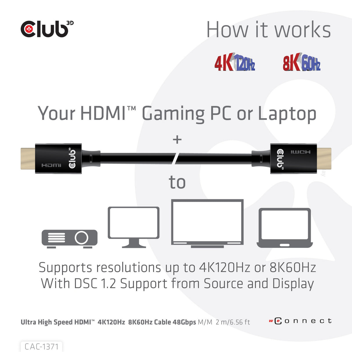 Club 3d ultra high speed hdm kabel (zwart, 1 meter, 4k 120hz, 8k 60hz, 48gbps)