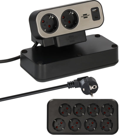 Brennenstuhl ®estilo duplex stekkerdoos met schakelaar en usb-c (stekkerblok met usb c power delivery voor snel opladen, 1x usb c en 1x usb a, 10x contactdozen, 2m kabel)