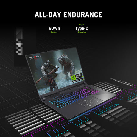 Asus rog strix g16 g614fr-s5213w 16 gaming laptop (grijs groen | ryzen 9 9955hx | rtx 5070 ti | 32 gb | 1 tb ssd)