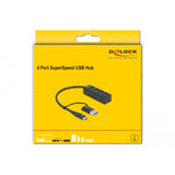 Delock 4-poorts usb 3.2 gen 1 hub met usb type-c of usb type-a aansluiting usb-hub (zwart)