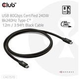 Club 3d usb-c 80gbps certified 240w 8k 240hz kabel (zwart, 1.2m)