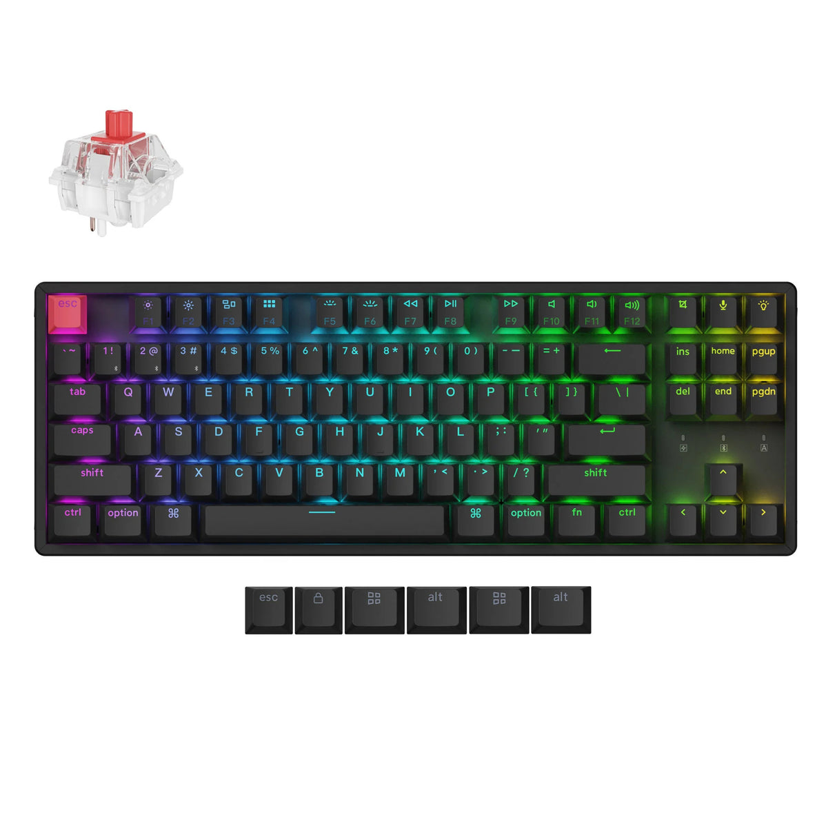 Keychron k8x-c1 rgb mechanisch toetsenbord (zwart, us lay-out (qwerty), super red, 80% (tkl), rgb, cherry double-shot pbt keycaps, bluetooth | usb-c)