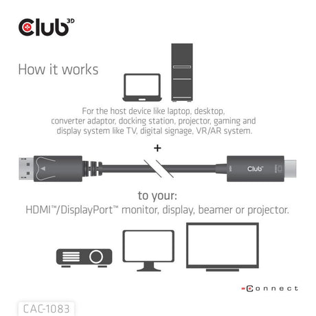 Club 3d displayport 1.4 to hdmi 4k60hz kabel adapter (zwart, hdr m m 2m)