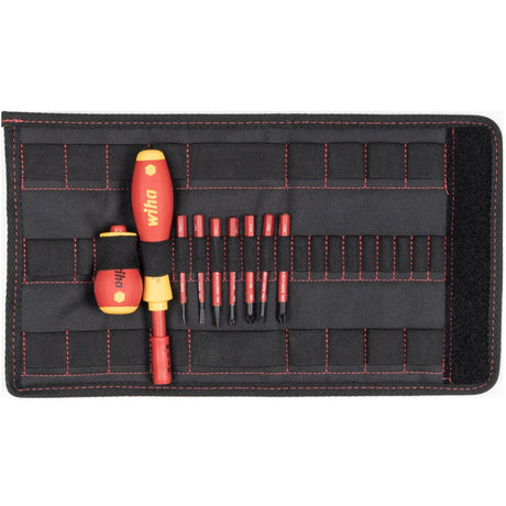 Wiha schroevendraaier en bitset slimvario (rood geel, sleufkop, pozidriv, plusmin pozidriv 10-delig incl. opvouwbaar etui)