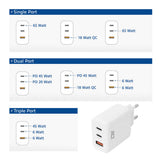 Act connectivity usb-c usb-a lader 65w 3-poorts met power delivery pps, quickcharge en ganfast (wit)