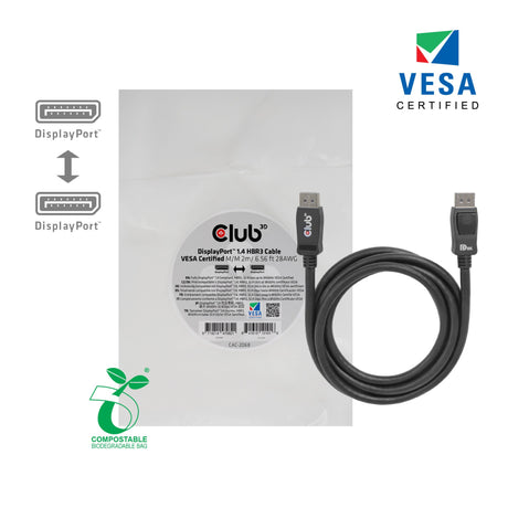 Club 3d displayport 1.4 hbr3 kabel (zwart, 2 meter, 8k)