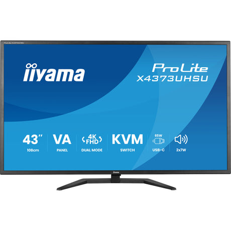 Iiyama prolite x4373uhsu-b2 42.5 4k ultra hd monitor (zwart (mat), 1x displayport, 2x hdmi, 3x usb-c, 2x usb-a)