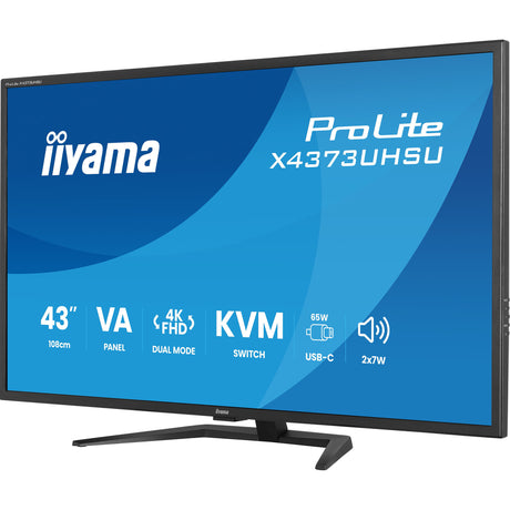 Iiyama prolite x4373uhsu-b2 42.5 4k ultra hd monitor (zwart (mat), 1x displayport, 2x hdmi, 3x usb-c, 2x usb-a)