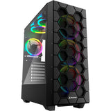 Sharkoon rgb hex midi tower behuizing (zwart | 2x usb-a | 1x usb-c | rgb | tempered glass)