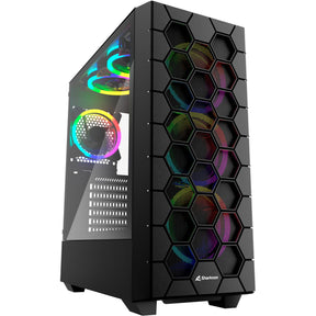 Sharkoon rgb hex midi tower behuizing (zwart | 2x usb-a | 1x usb-c | rgb | tempered glass)
